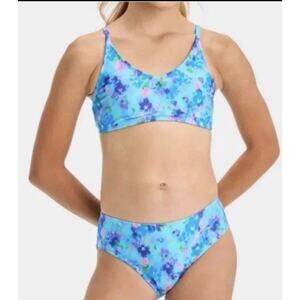 Art Class Girl's Size L (10/12) Blue Floral Print 2-Piece Swimsuit Set